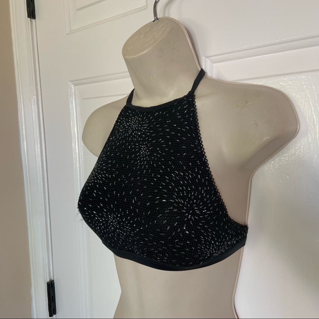Victoria’s Secret Black Silver Halter Bralette Xs